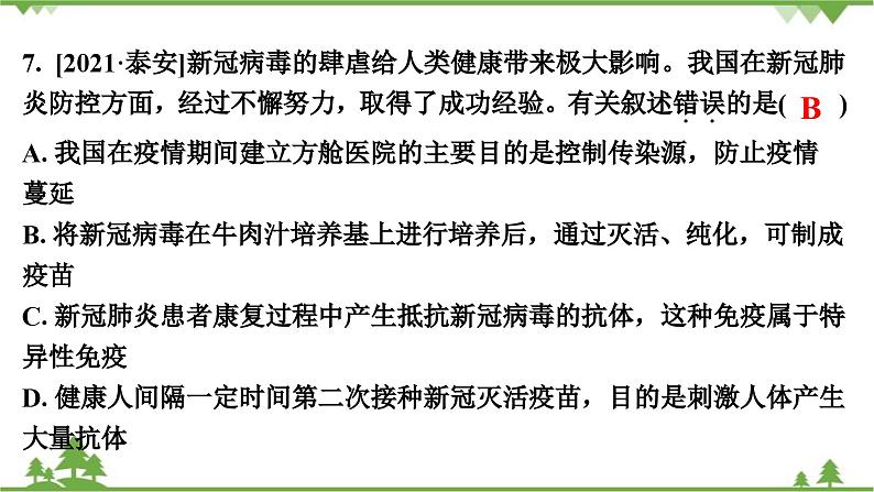 人教版生物八年级下册 第8单元  第1章   本章强化提升 中考真题演练习题课件第8页