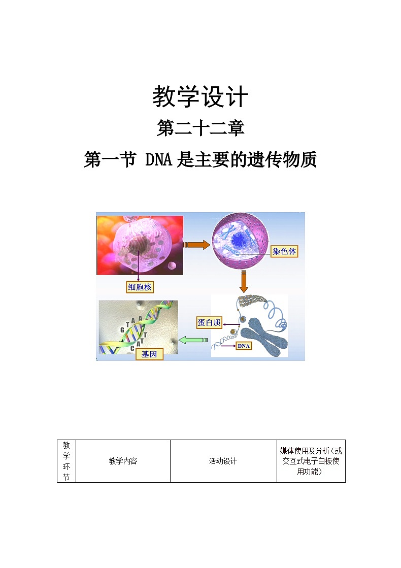 苏教版生物八年级下册 第二十二章 第一节 DNA是主要的遗传物质(1)-教案01