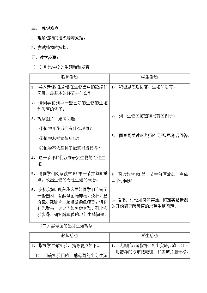 苏教版生物八年级下册 第二十一章 第一节 生物的无性生殖-教案第2页