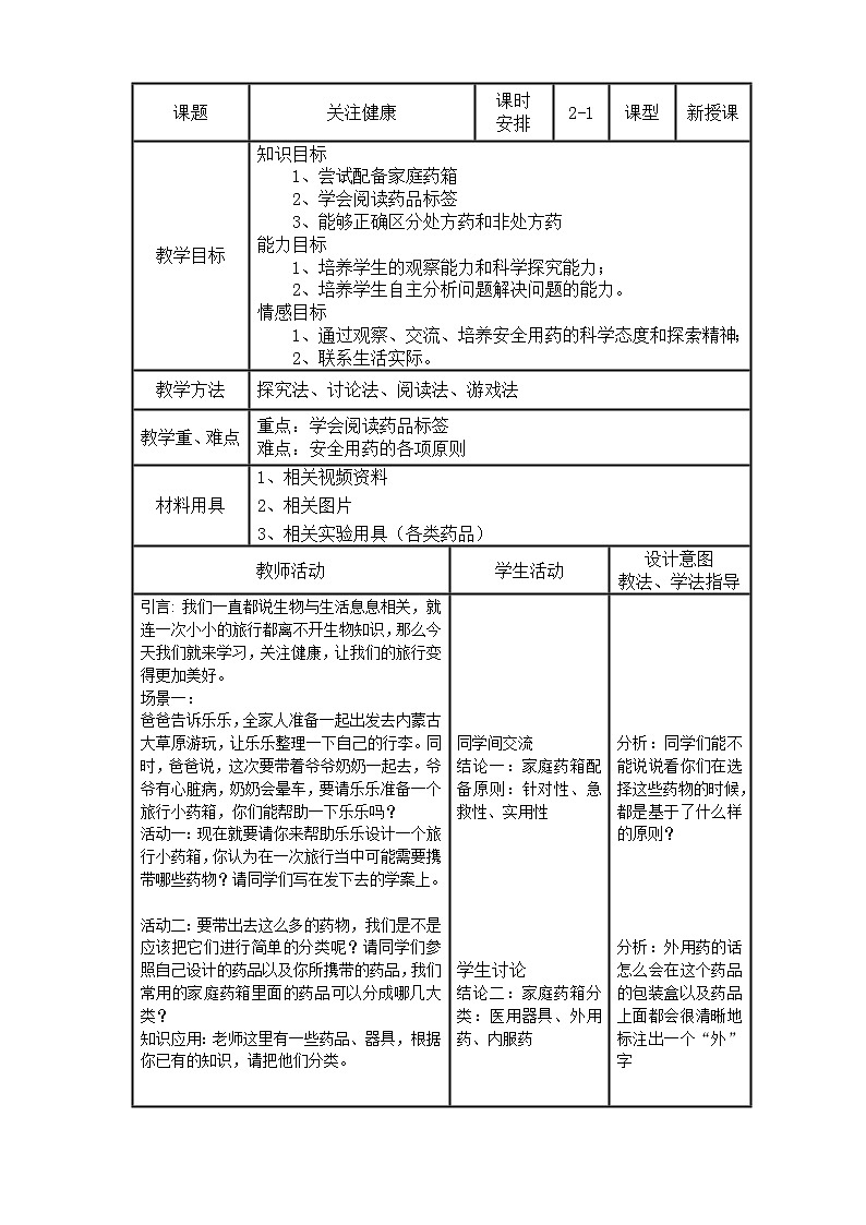苏教版生物八年级下册 第二十六章 第三节 关注健康(7)-教案第1页