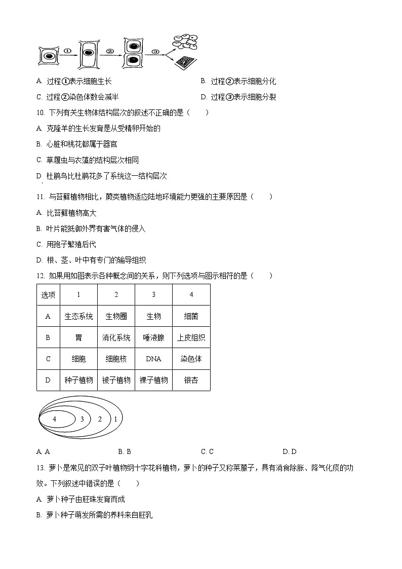 精品解析：湖北省十堰市2021-2022学年七年级上学期期末生物试题（原卷版）第3页