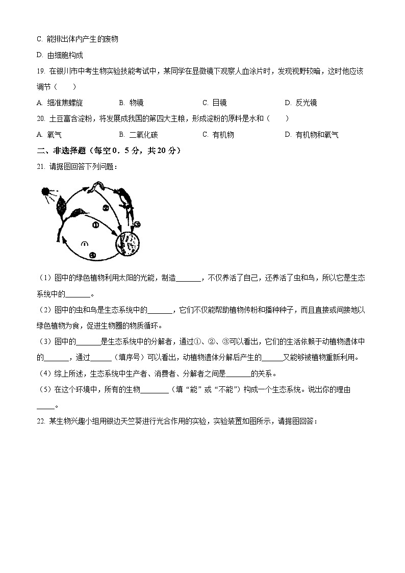 精品解析：宁夏银川市兴庆区掌政中学2023-2024学年七年级上学期期中生物试题（原卷版）第3页
