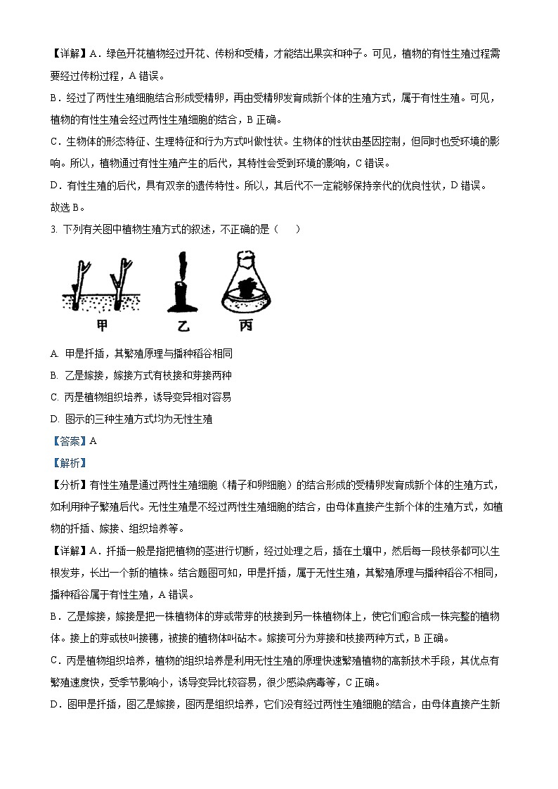 甘肃省定西市安定区公园路中学2023-2024学年八年级下学期开学考试生物试题02