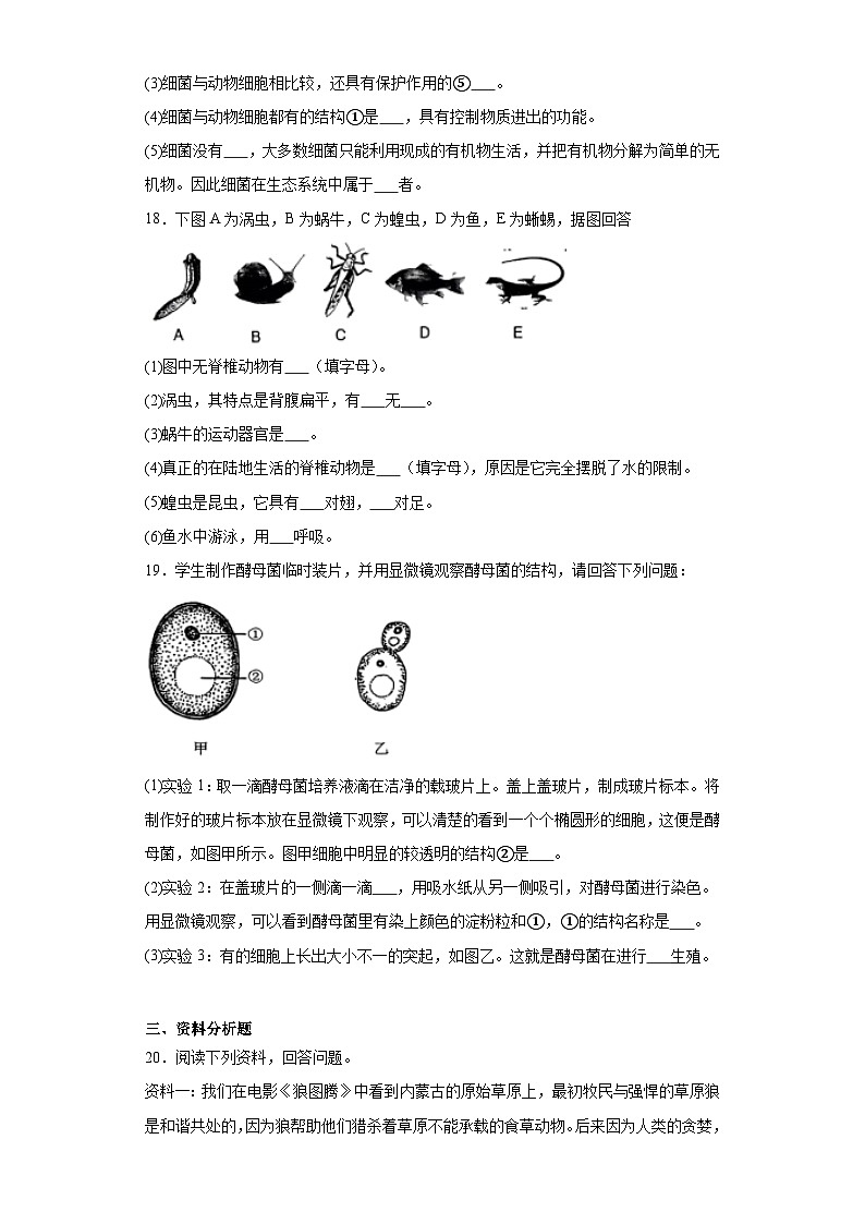 辽宁省阜新市彰武县2023-2024学年八年级上学期期末生物试题(含答案)第3页