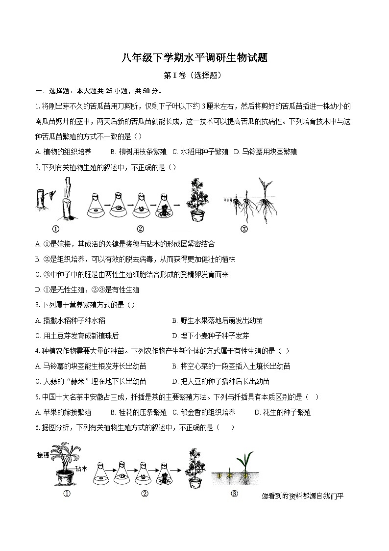 山东省聊城市东阿县第三中学2023-2024学年八年级下学期开学考试生物试题第1页
