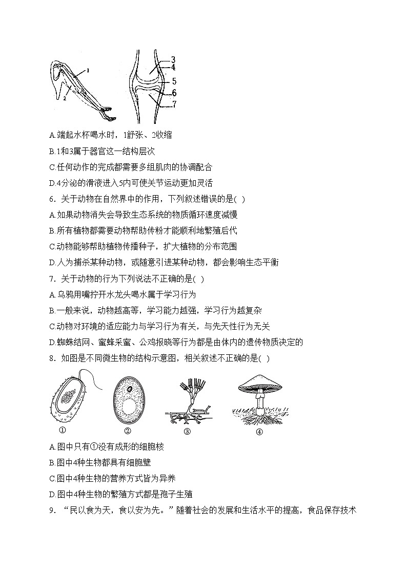 山东省青岛市城阳区2023-2024学年八年级上学期期末考试生物试卷(含答案)02