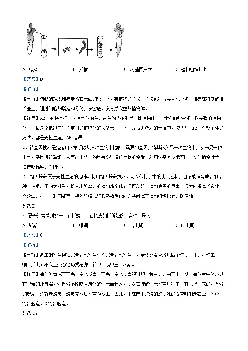 河北省石家庄市行唐县联考2023-2024学年八年级上学期期末生物试题（原卷版+解析版）03