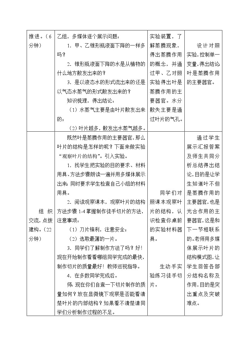 济南版生物七年级上册 第二单元第一章第二节绿色植物的蒸腾作用_教案第2页