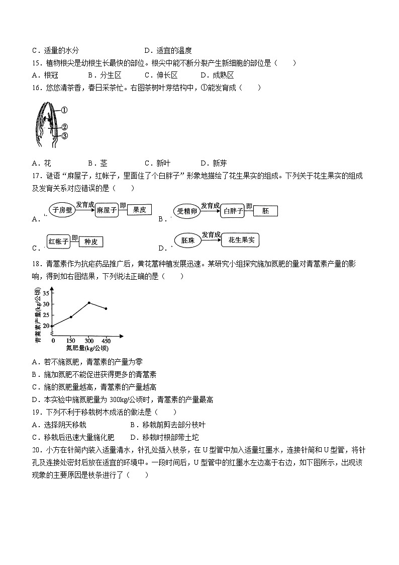 陕西省榆林市子洲县周家硷中学2023-2024学年七年级下学期开学考试生物试题03