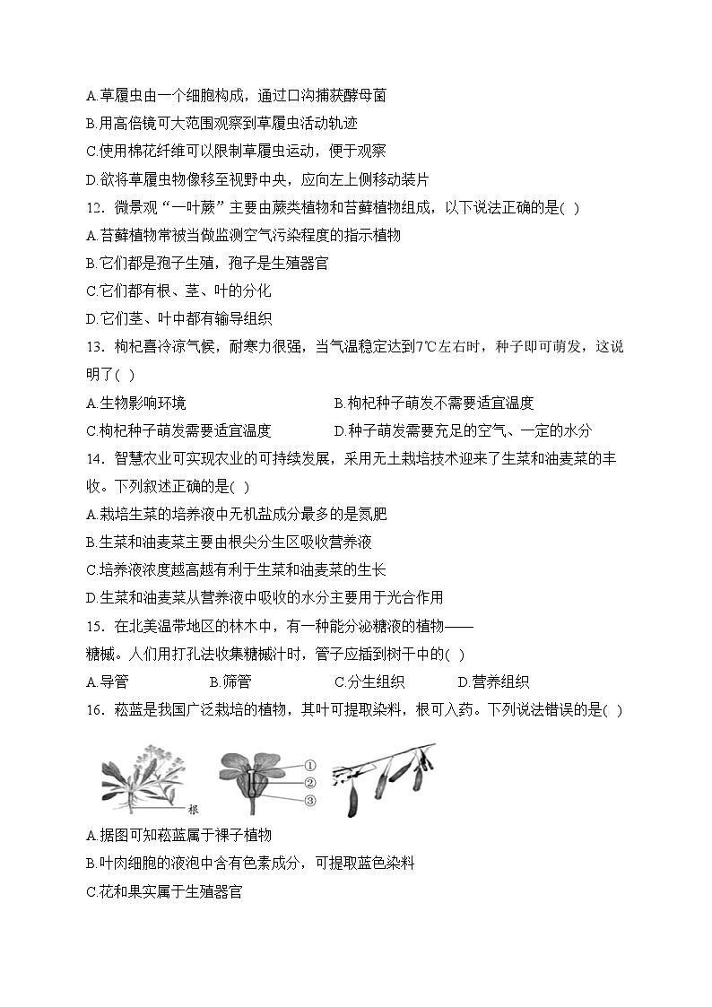 内蒙古包头市昆都仑区2023-2024学年七年级上学期期末调研检测生物试卷(含答案)第3页
