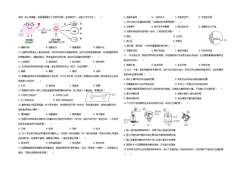 45，广东实验中学附属江门学校2023-2024学年七年级下学期开学训练生物试题02