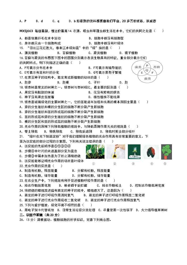 56，湖南省株洲市渌口区株洲县堂市中学2023-2024学年七年级下学期开学考试生物试题第2页
