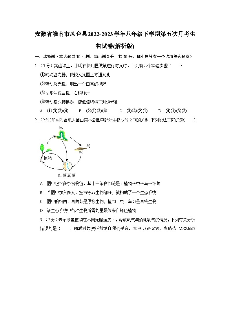 73，安徽省淮南市凤台县2022-2023学年八年级下学期第五次月考生物试卷第1页