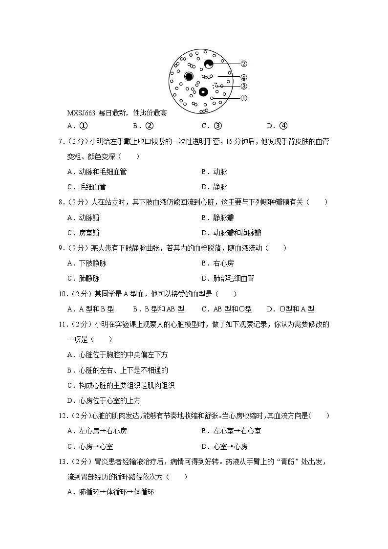 74，河北省沧州市献县万村中学2022-2023学年七年级下学期5月份月考生物试卷02