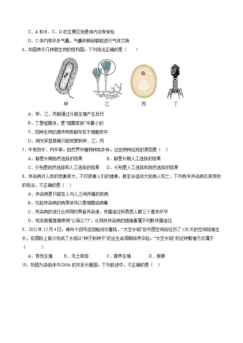2024年初三中考第一次模拟考试试题：生物（安徽卷）（考试版A4）03
