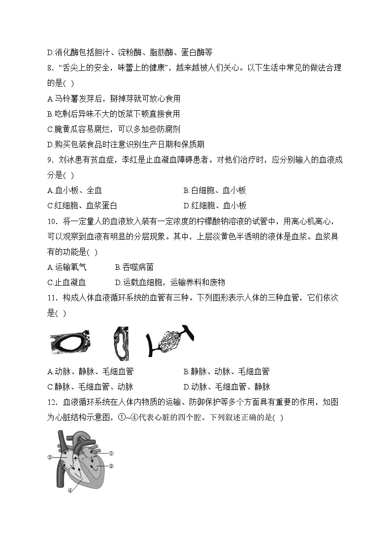 河北省石家庄市高邑县2022-2023学年七年级下学期期中教学质量检测生物试卷(含答案)02