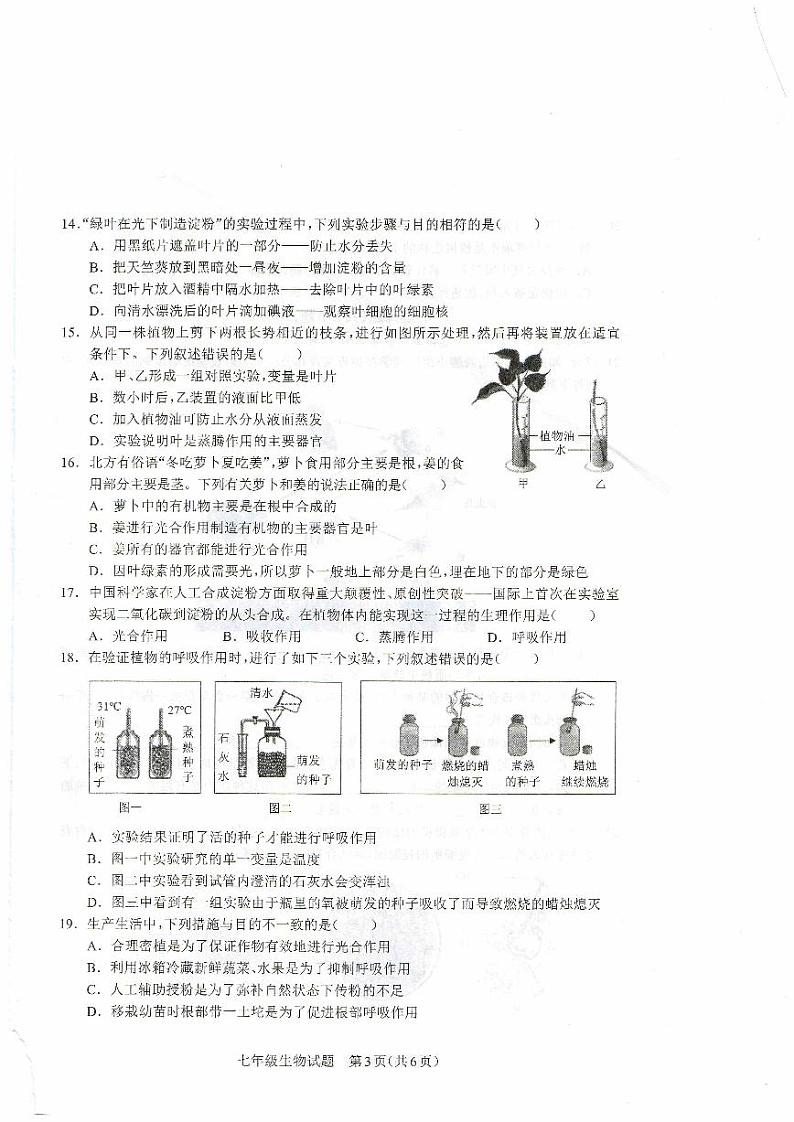 河南省驻马店市平舆县2023-2024学年七年级上学期期末生物学试题第3页