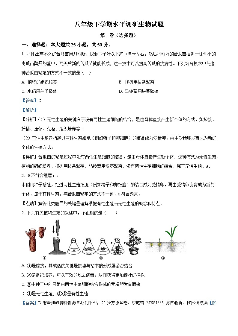 18，山东省聊城市东阿县第三中学2023-2024学年八年级下学期开学考试生物试题01