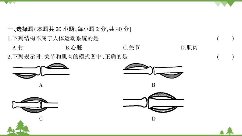 人教版生物八年级上册 第五单元第二、三章综合测试课件02