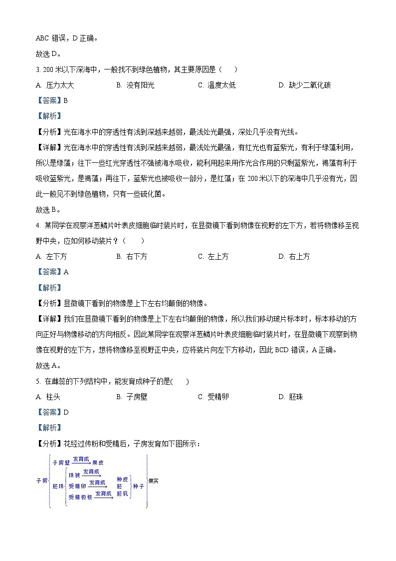 重庆市缙云教育联盟2023-2024学年七年级上学期期末生物试题（原卷版+解析版）02