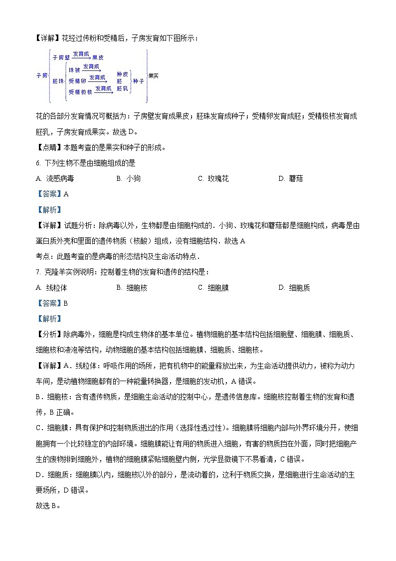 重庆市缙云教育联盟2023-2024学年七年级上学期期末生物试题（原卷版+解析版）03