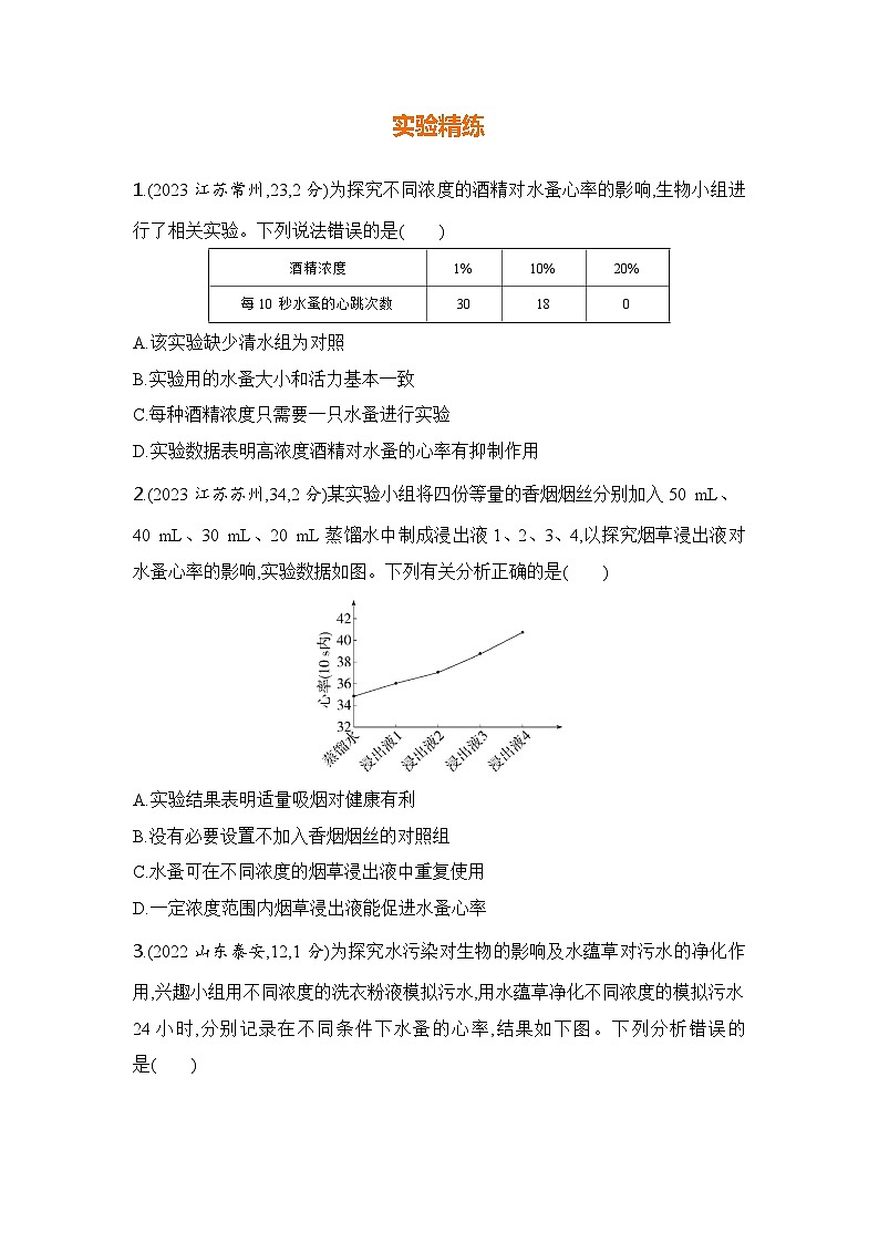 实验突破九  探究酒精或烟草浸出液对水蚤心率的影响第2页
