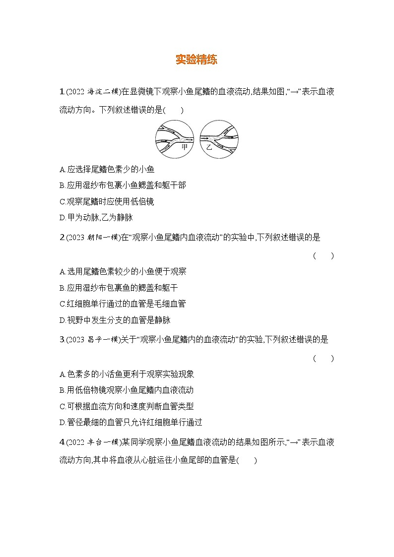 实验突破九　观察小鱼尾鳍内血液的流动第2页