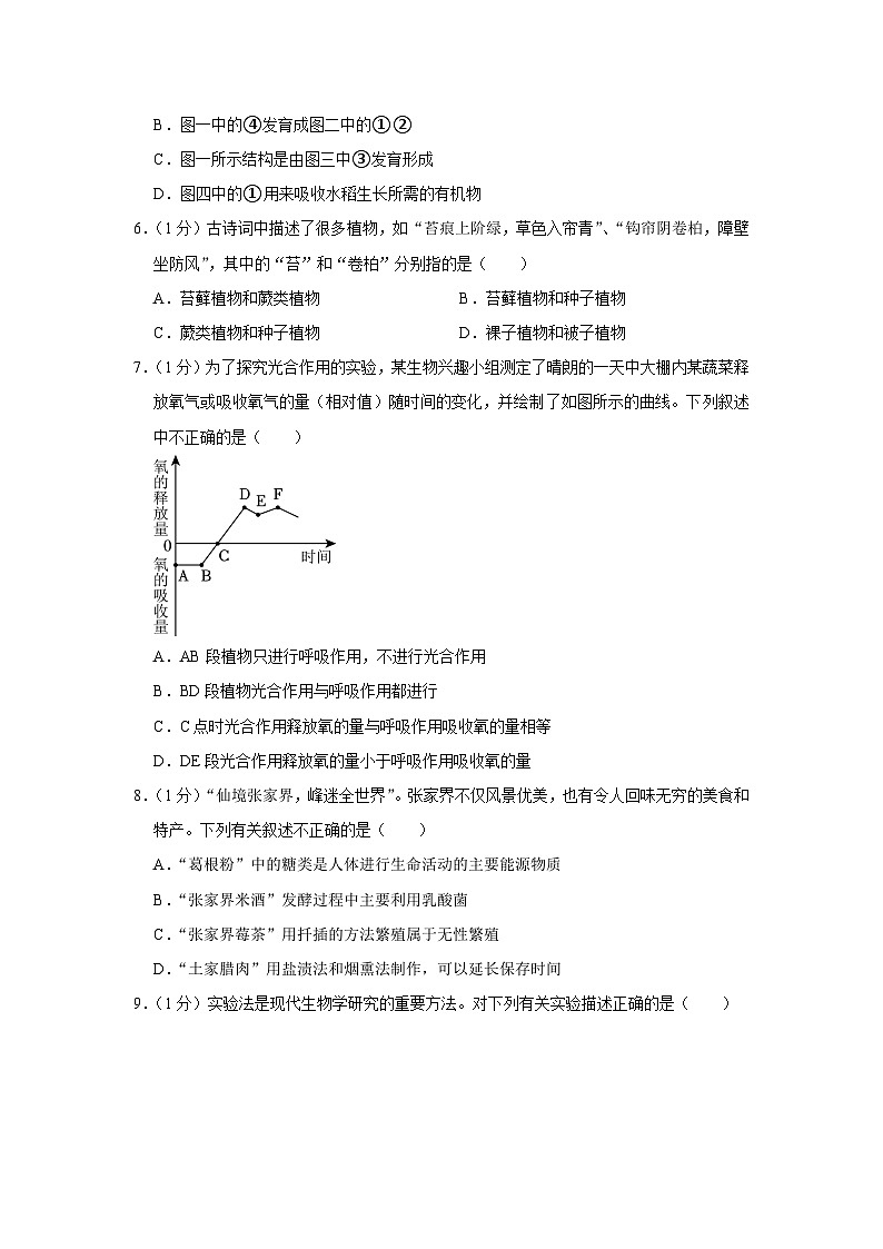 2023年湖南省张家界市中考生物试卷(含答案)02