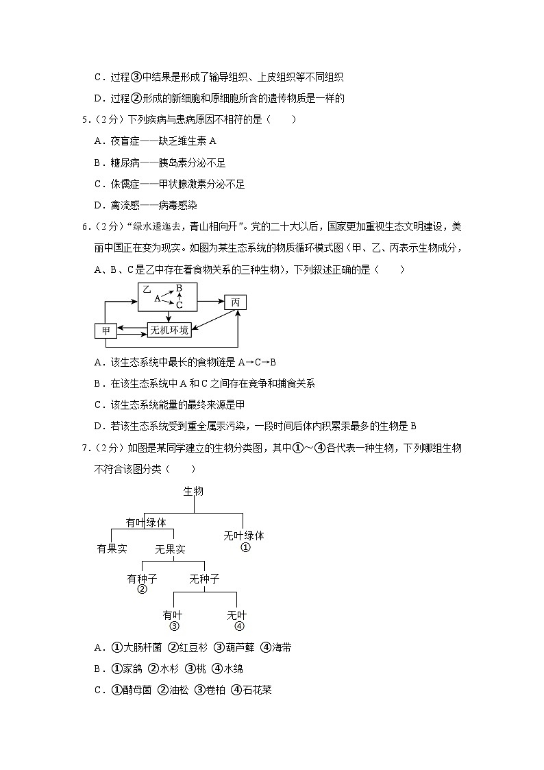 2023年湖南省邵阳市中考生物试卷(含答案)第2页