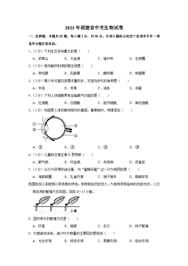 2023年福建省中考生物试卷(含答案)01
