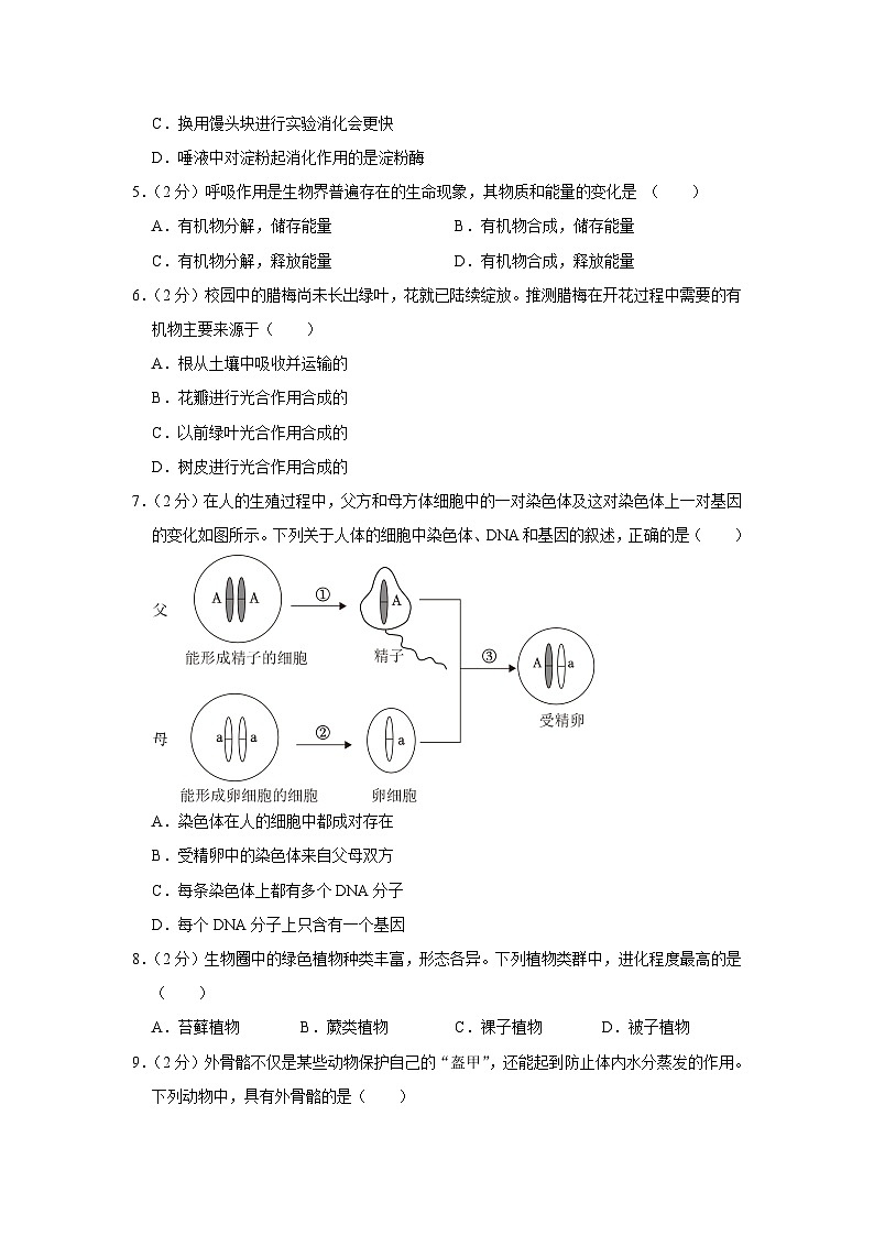 2023年安徽省中考生物试卷(含答案)第2页
