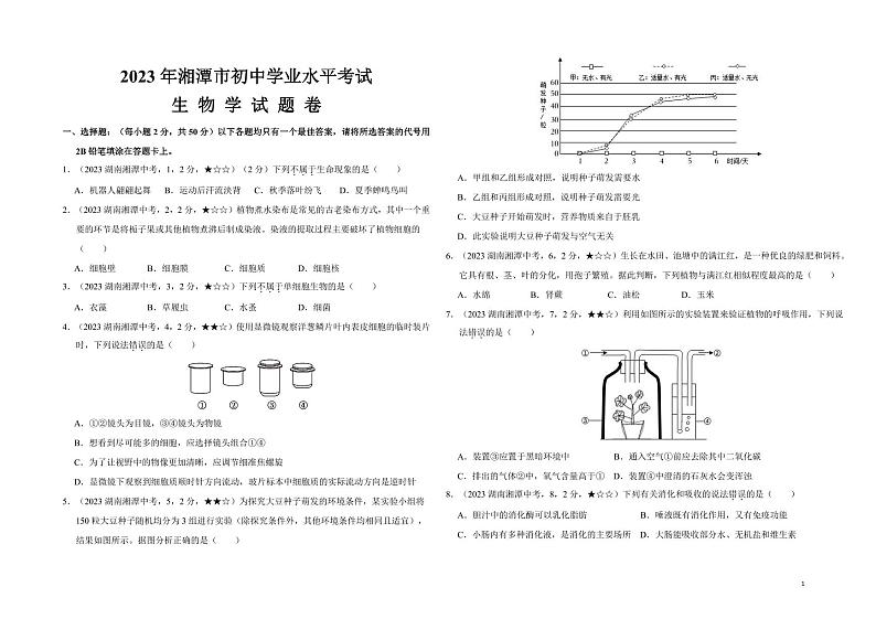 27_2023年湖南省湘潭市中考生物真题试卷01