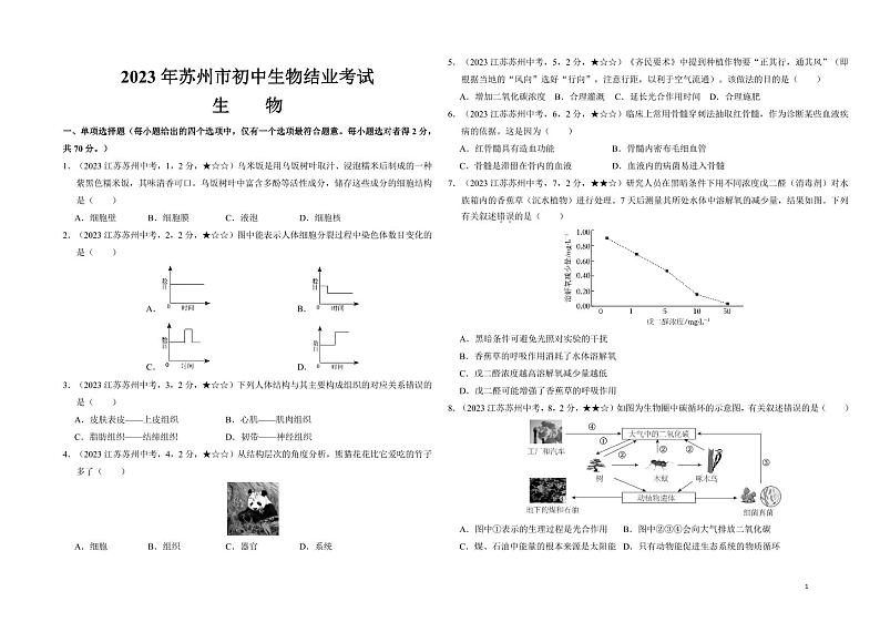 35_2023年江苏省苏州市中考生物真题试卷01