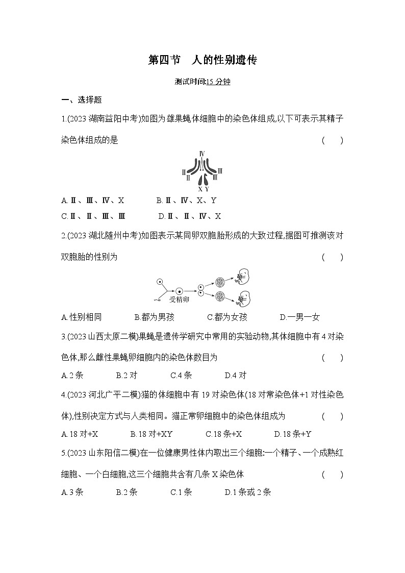 7.2.4《人的性别遗传》-人教版初中生物八年级下册同步练习01