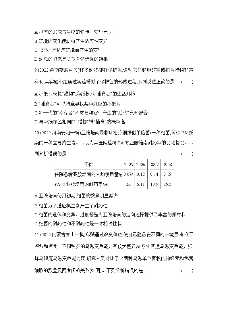 7.3.3《生物进化的原因》-人教版初中生物八年级下册同步练习03