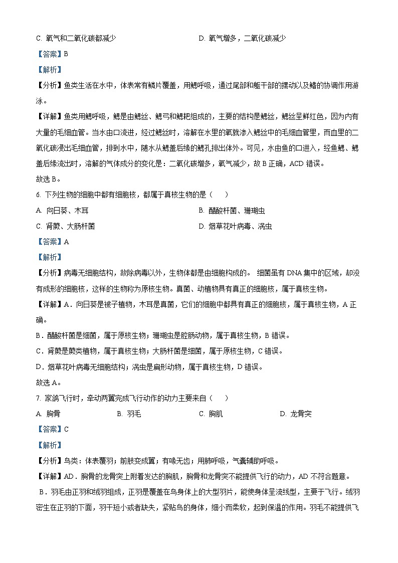 01，辽宁省阜新市太平区2023-2024学年八年级上学期期末生物试题第3页