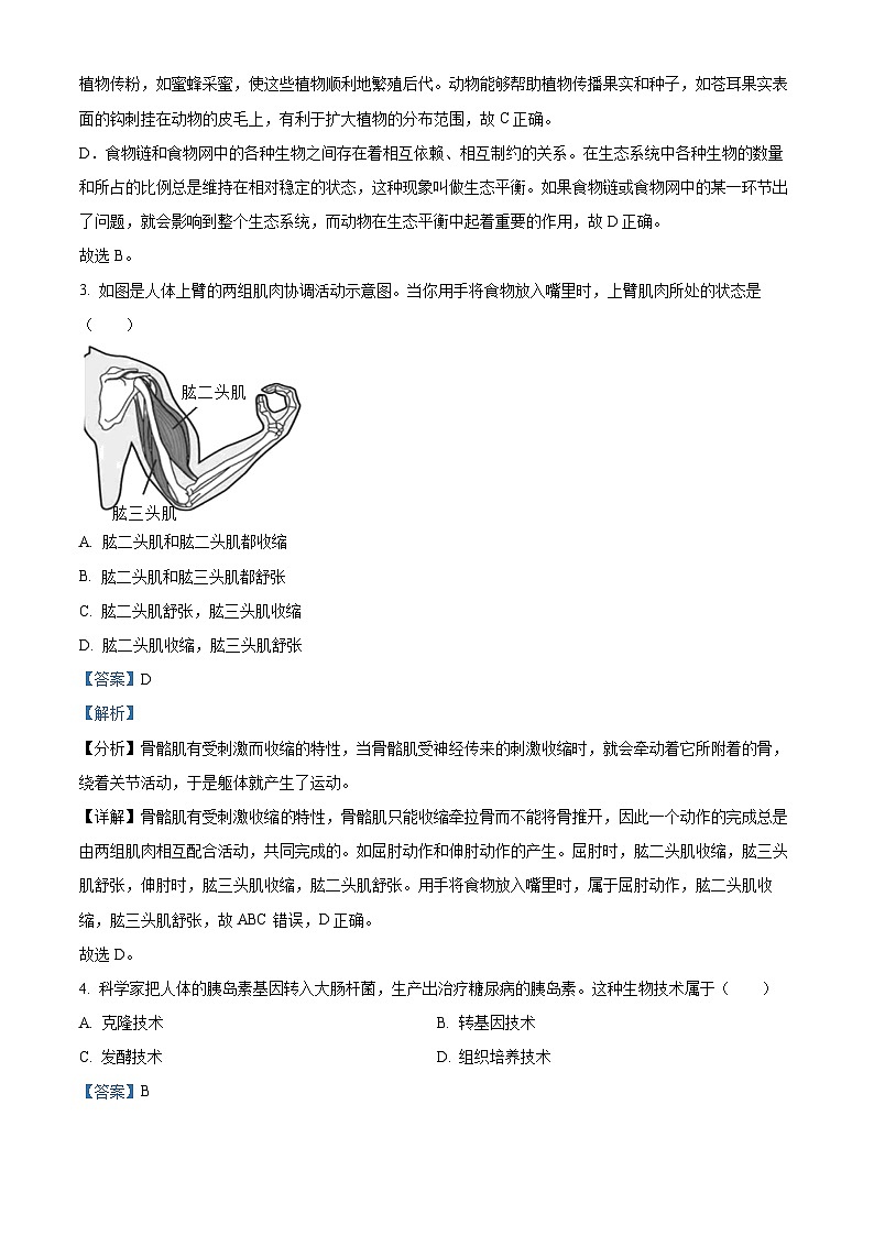 海南省儋州市2023-2024学年八年级上学期期中生物试题（原卷版+解析版）02