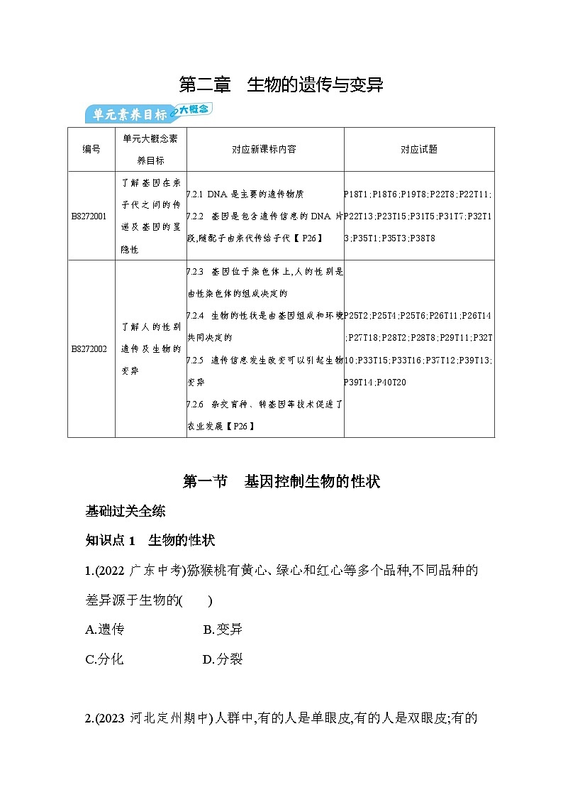 7.21　基因控制生物的性状-人教版初中生物八年级下册同步练习第1页