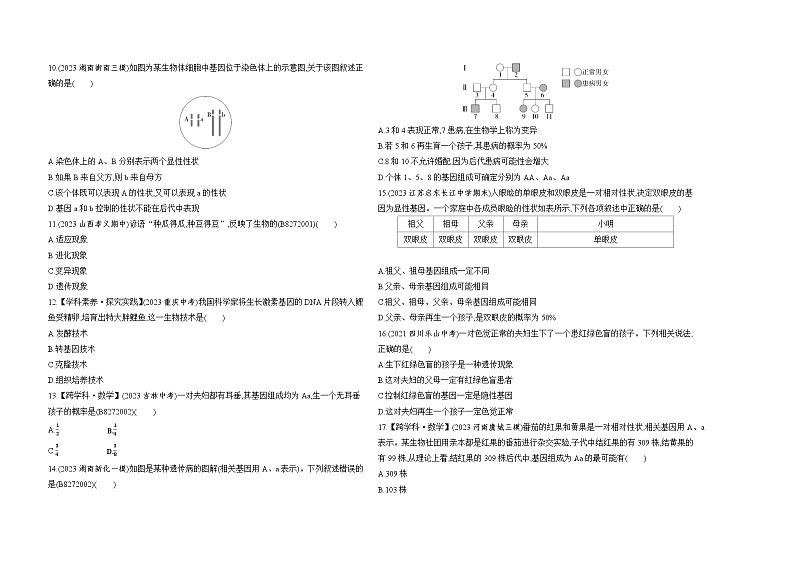 期中素养综合测试-人教版初中生物八年级下册同步练习第2页