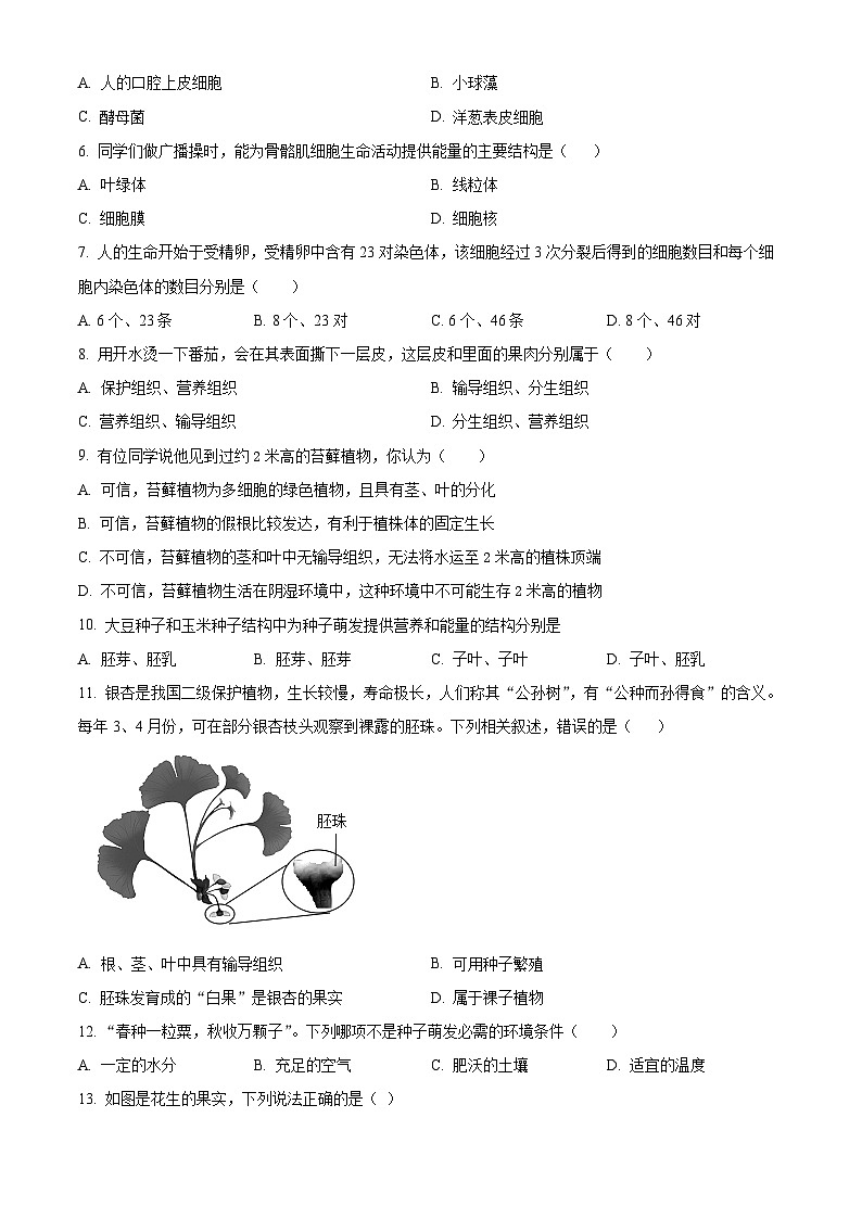 精品解析：山东省威海市荣成市2022-2023学年八年级上学期期末生物试题（原卷版）第2页