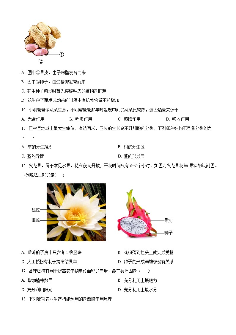 精品解析：山东省威海市荣成市2022-2023学年八年级上学期期末生物试题（原卷版）第3页