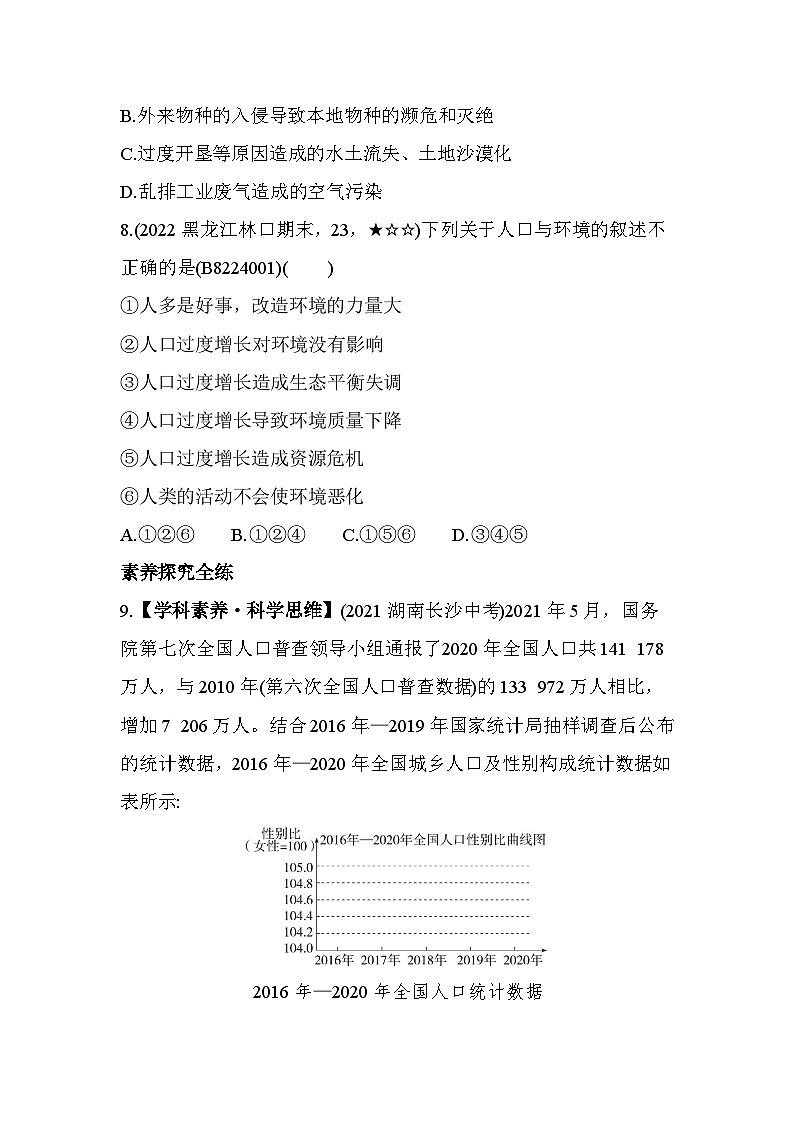 24.1　人口增长与环境保护--北师大版初中生物八年级下册同步练习03