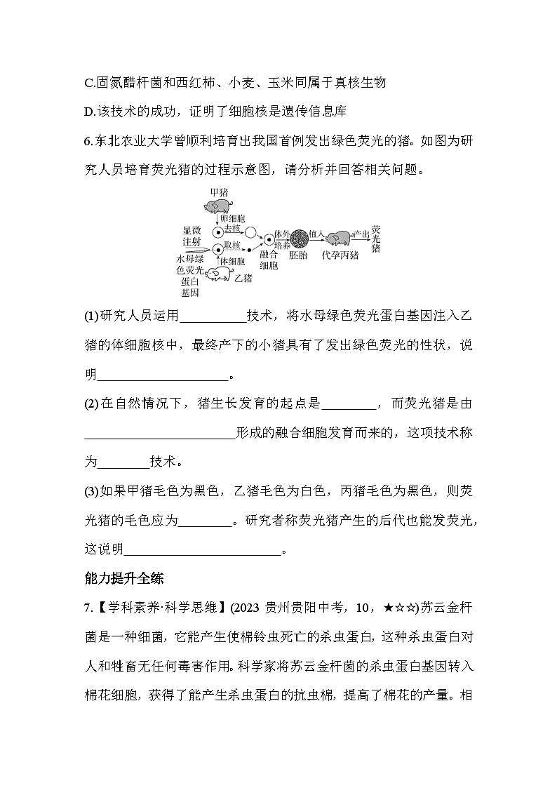 6.4   现代生物技术--冀少版初中生物八年级下册同步练习03