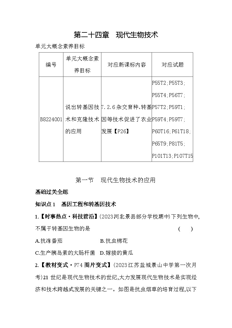 24.1   现代生物技术的应用--苏教版初中生物八年级下册同步练习第1页
