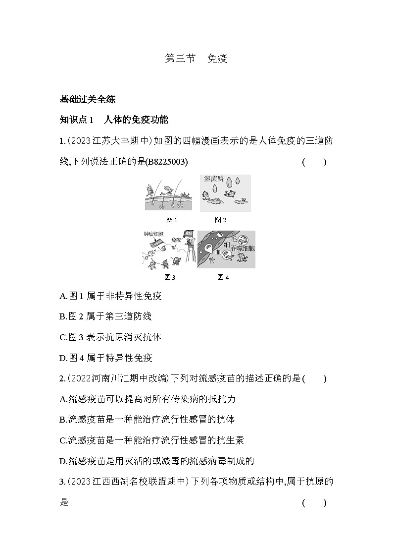 25.3   免疫--苏教版初中生物八年级下册同步练习01