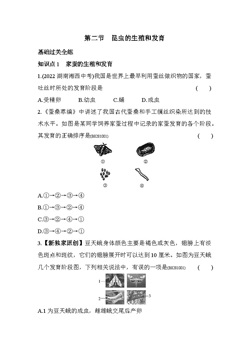 8.12　昆虫的生殖和发育--五四学制鲁科版版初中生物八年级下册同步练习01