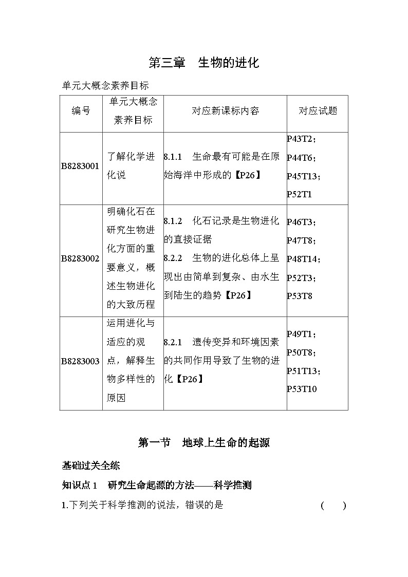 8.31　地球上生命的起源--五四学制鲁科版版初中生物八年级下册同步练习第1页