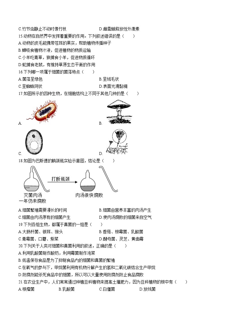 陕西省宝鸡市渭滨区2023-2024学年八年级上学期期末生物试题03
