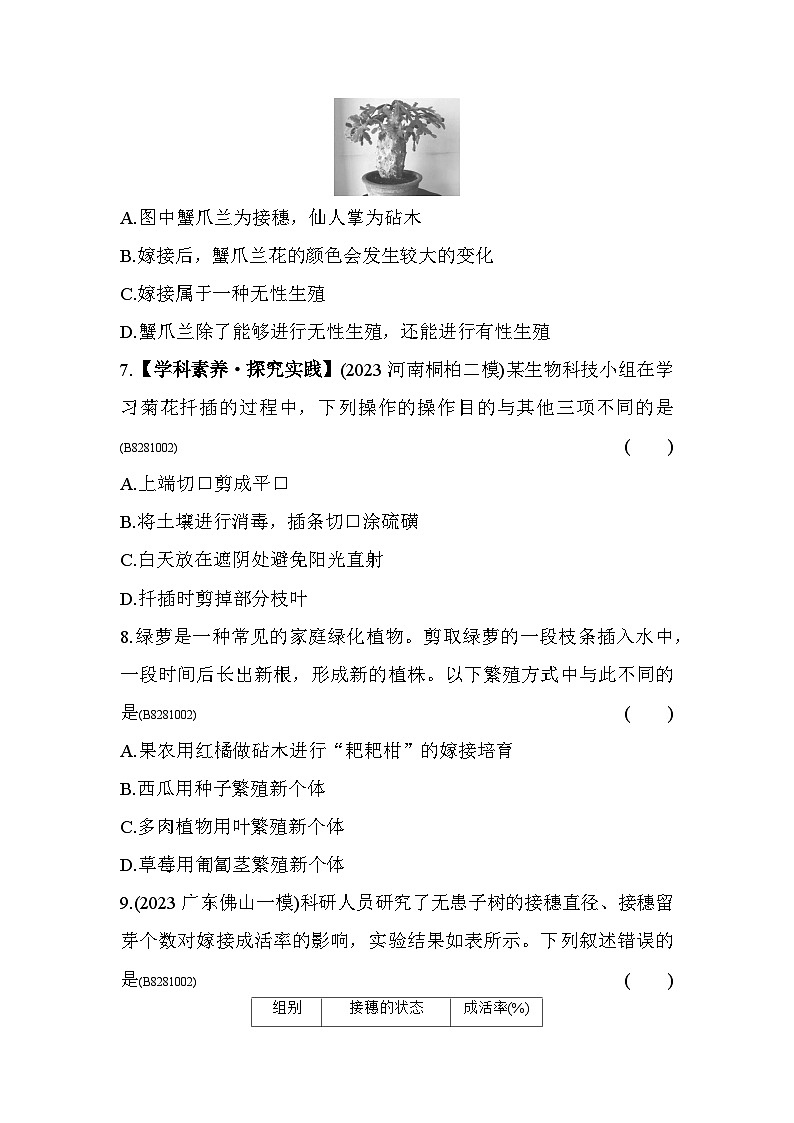 01-专项素养综合全练(一)  植物的生殖--五四学制鲁科版版初中生物八年级下册同步练习03