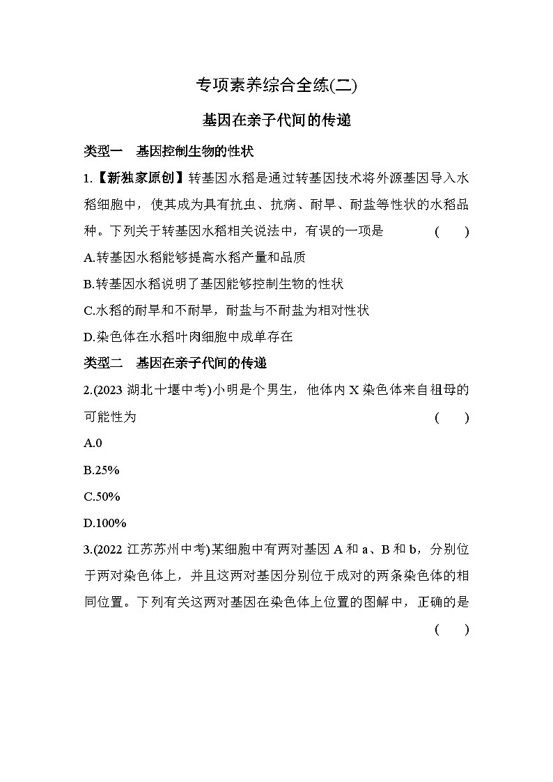 02-专项素养综合全练(二)  基因在亲子代间的传递--五四学制鲁科版版初中生物八年级下册同步练习01